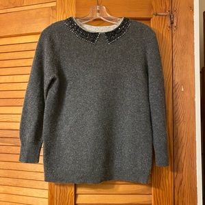 J. Crew Gray Long Sleeve Sweater with Beaded Collar- Medium
